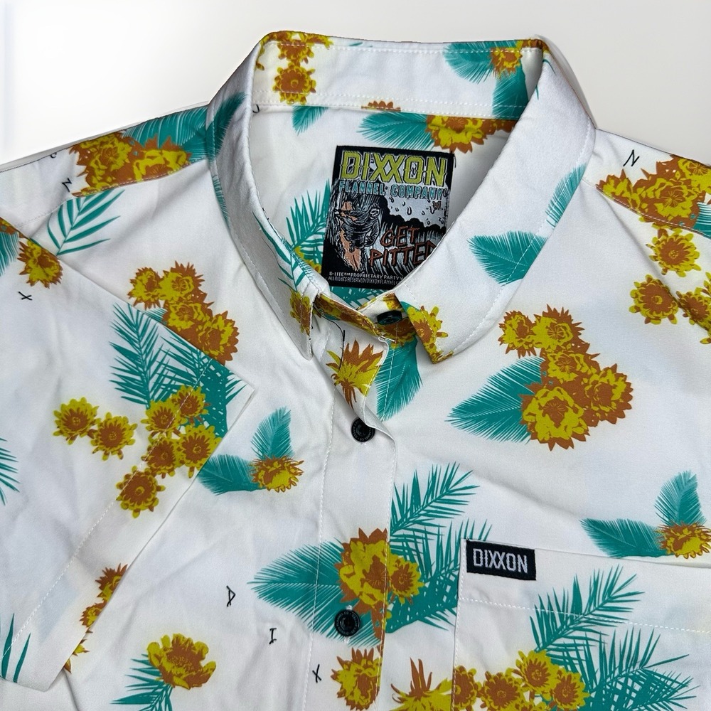 DIXXON Flannel Get Pitted Short Sleeve Floral Party Shirt Womens Large Hawaiian